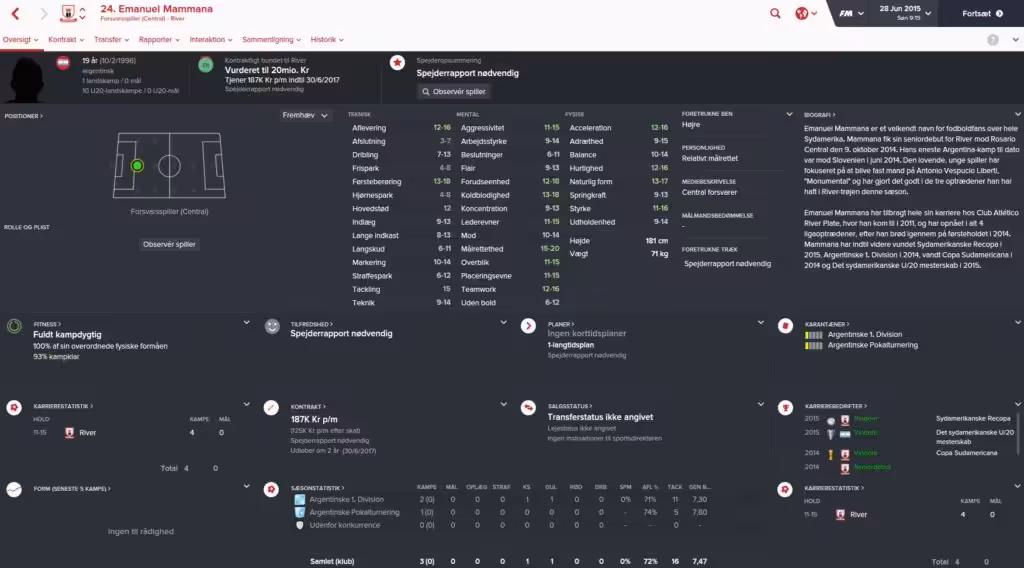 Emanuel Mammana - Football Manager 2016
